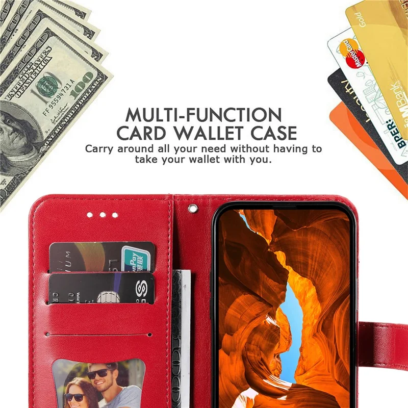For vivo V50 5G Case Floral Pattern PU Leather Wallet Stand Phone Cover - Red