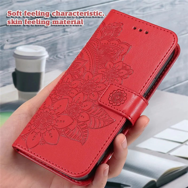 For vivo V50 5G Case Floral Pattern PU Leather Wallet Stand Phone Cover - Red