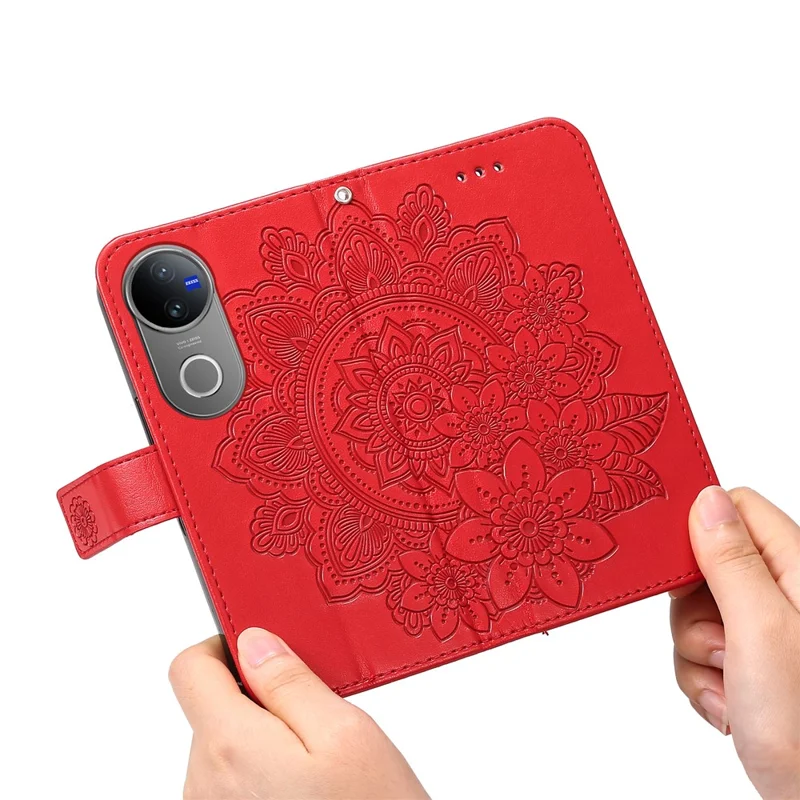 For vivo V50 5G Case Floral Pattern PU Leather Wallet Stand Phone Cover - Red