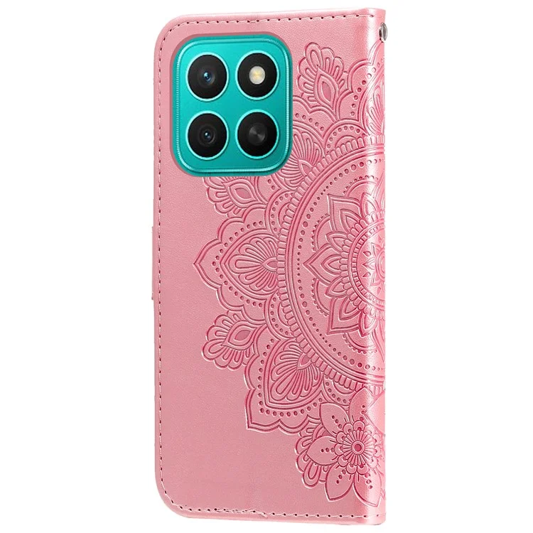 Capa Para Honor X8c 4G em Couro PU com Carteira, Floral, Suporte de Visualização - Rosa