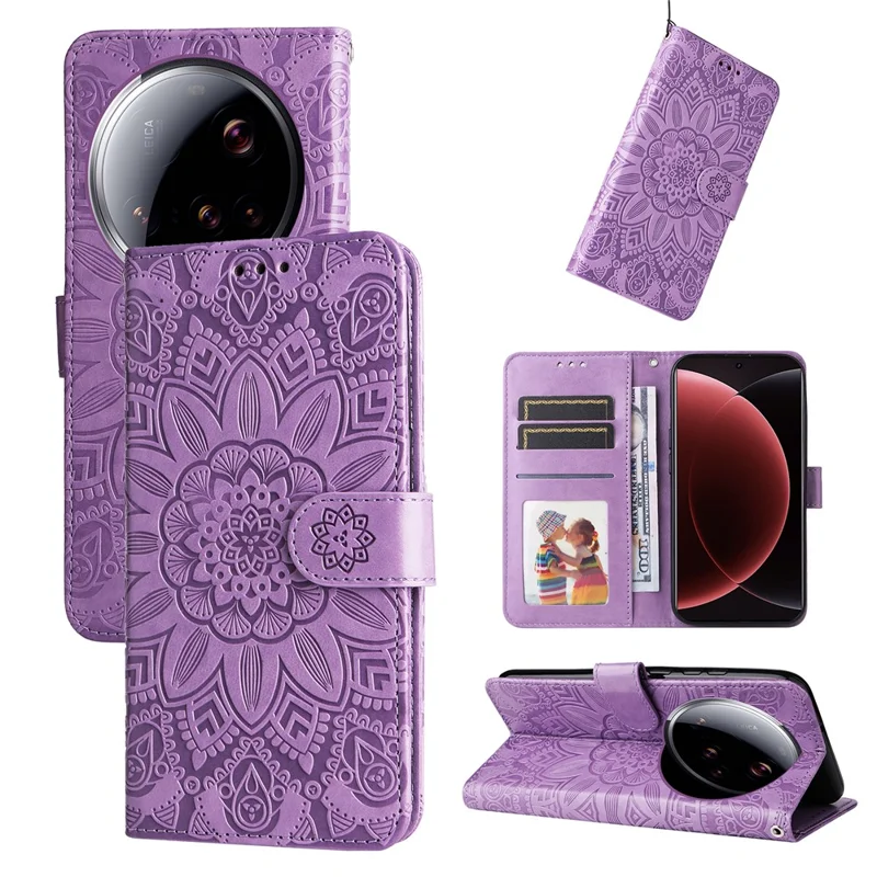 For Xiaomi 15 Ultra Case Sunflower Imprint Leather Wallet Phone Cover - Purple