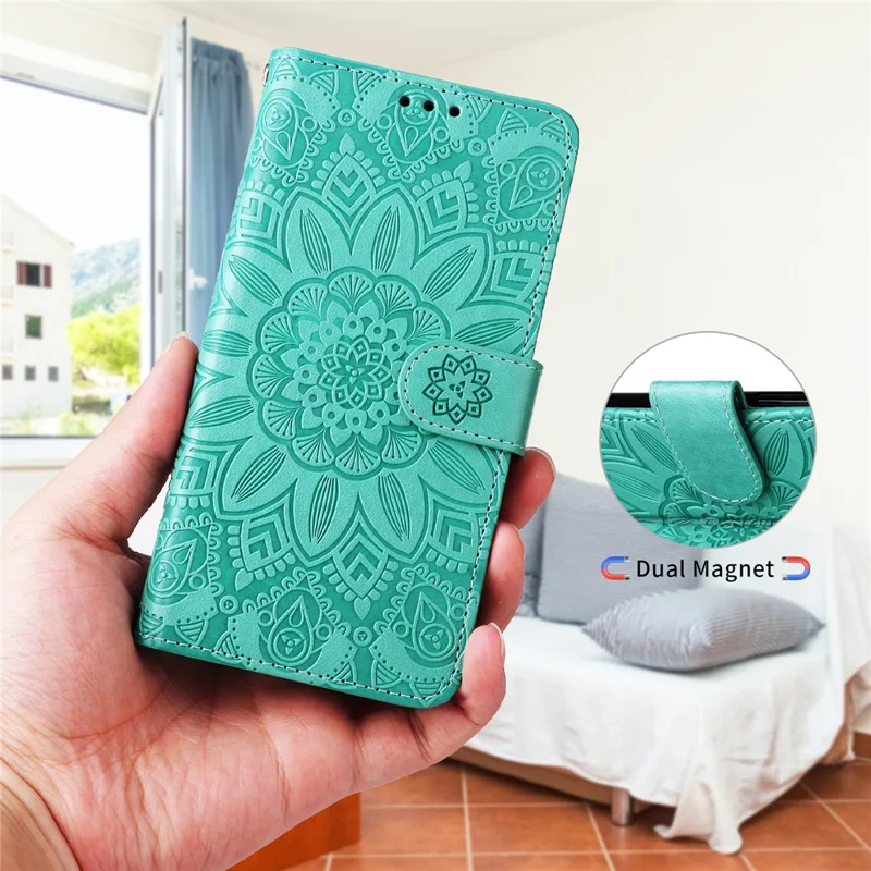Cover per Honor X8c 4G Girasole Stampato Portafoglio in Pelle - Verde