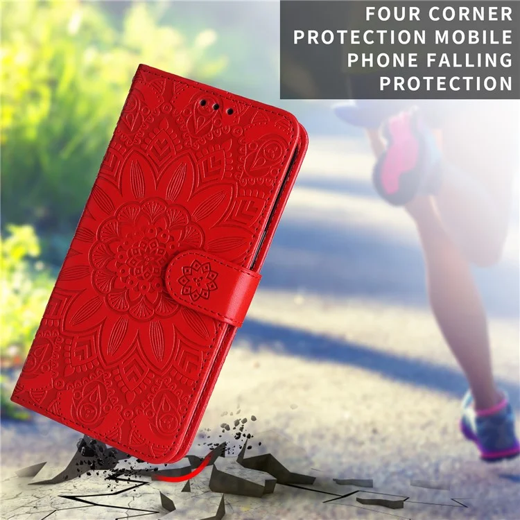 Para o vivo Y29s 5G / Y04 4G Capa Carteira de Couro com Impressão de Girassol - Vermelho