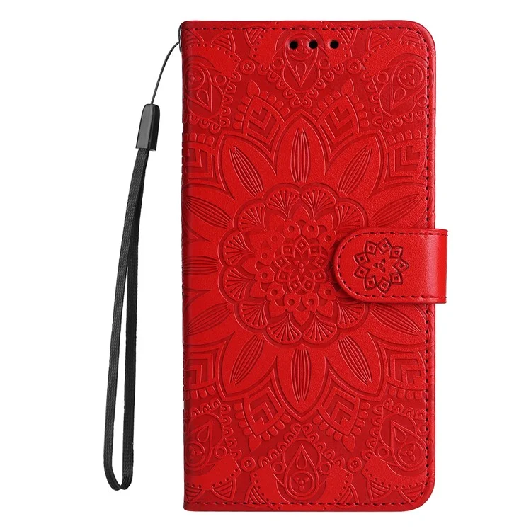 Para o vivo Y29s 5G / Y04 4G Capa Carteira de Couro com Impressão de Girassol - Vermelho