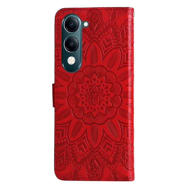 Para o vivo Y29s 5G / Y04 4G Capa Carteira de Couro com Impressão de Girassol - Vermelho