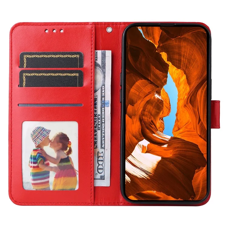 Para o vivo Y29s 5G / Y04 4G Capa Carteira de Couro com Impressão de Girassol - Vermelho