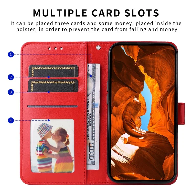 Para o vivo Y29s 5G / Y04 4G Capa Carteira de Couro com Impressão de Girassol - Vermelho