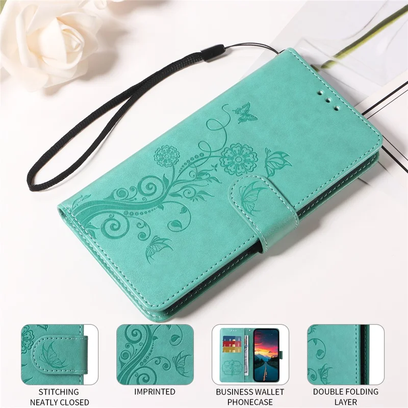 For Honor X8c 4G Case Butterfly Floral Imprint Wallet Stand Leather Phone Cover - Green