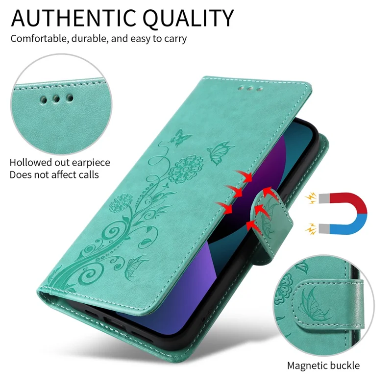 For Honor X8c 4G Case Butterfly Floral Imprint Wallet Stand Leather Phone Cover - Green