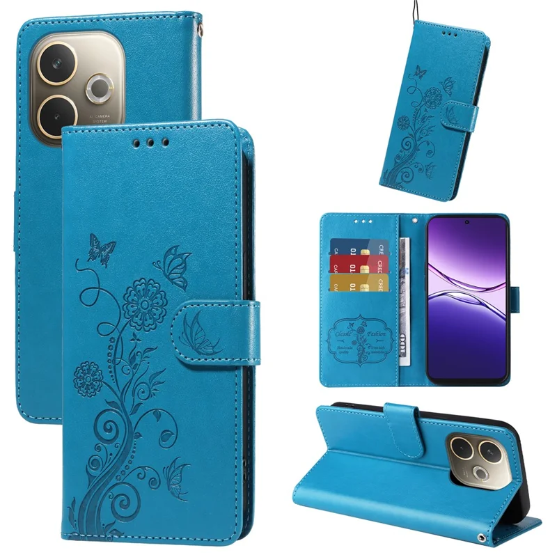 For Oppo A5 Pro 4G (Global) / 5G (Global) / A5 Energy 5G (China) Case Butterfly Floral Imprint Wallet Stand Leather Phone Cover - Blue