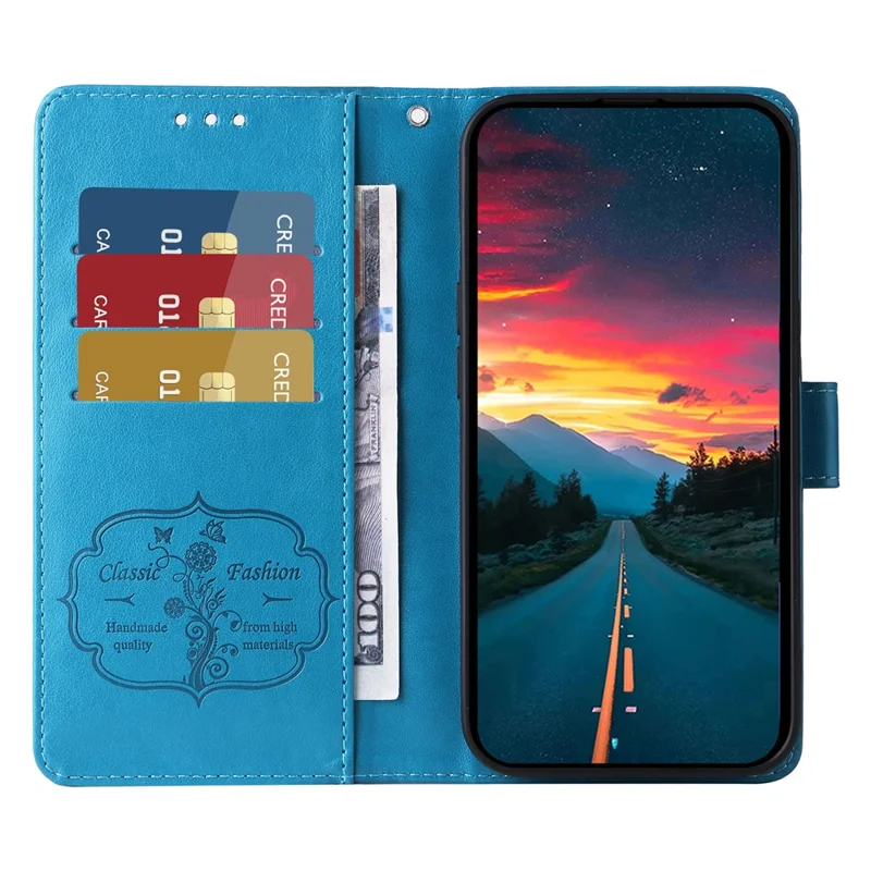 For Oppo A5 Pro 4G (Global) / 5G (Global) / A5 Energy 5G (China) Case Butterfly Floral Imprint Wallet Stand Leather Phone Cover - Blue