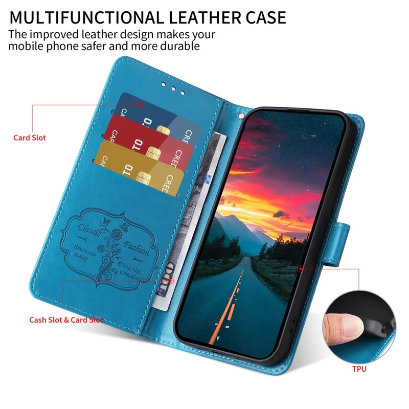 For Oppo A5 Pro 4G (Global) / 5G (Global) / A5 Energy 5G (China) Case Butterfly Floral Imprint Wallet Stand Leather Phone Cover - Blue