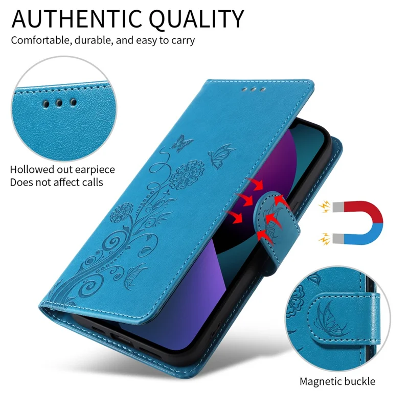 For Oppo A5 Pro 4G (Global) / 5G (Global) / A5 Energy 5G (China) Case Butterfly Floral Imprint Wallet Stand Leather Phone Cover - Blue