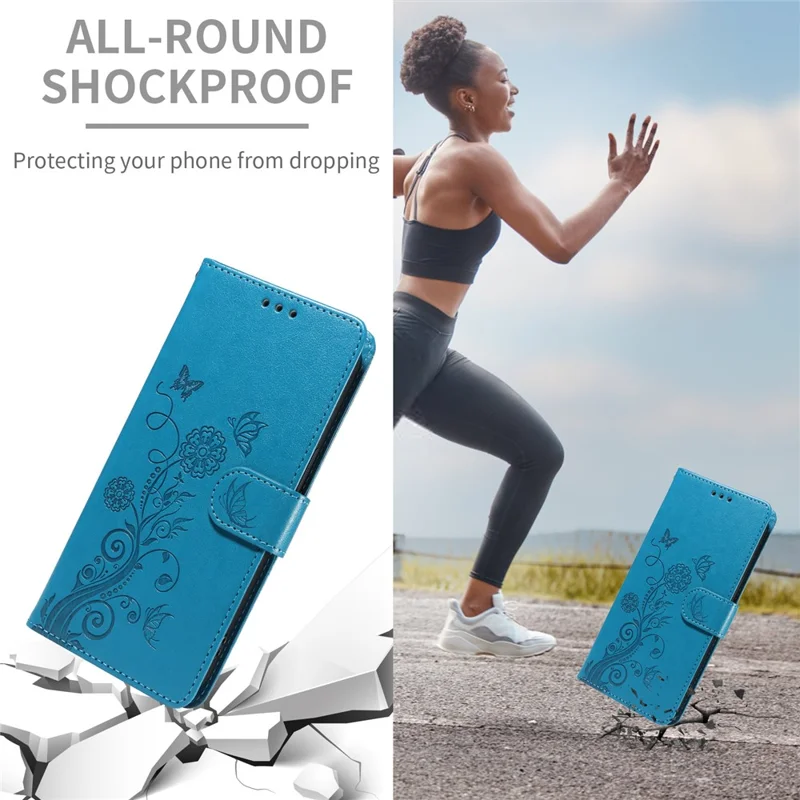 For Oppo A5 Pro 4G (Global) / 5G (Global) / A5 Energy 5G (China) Case Butterfly Floral Imprint Wallet Stand Leather Phone Cover - Blue