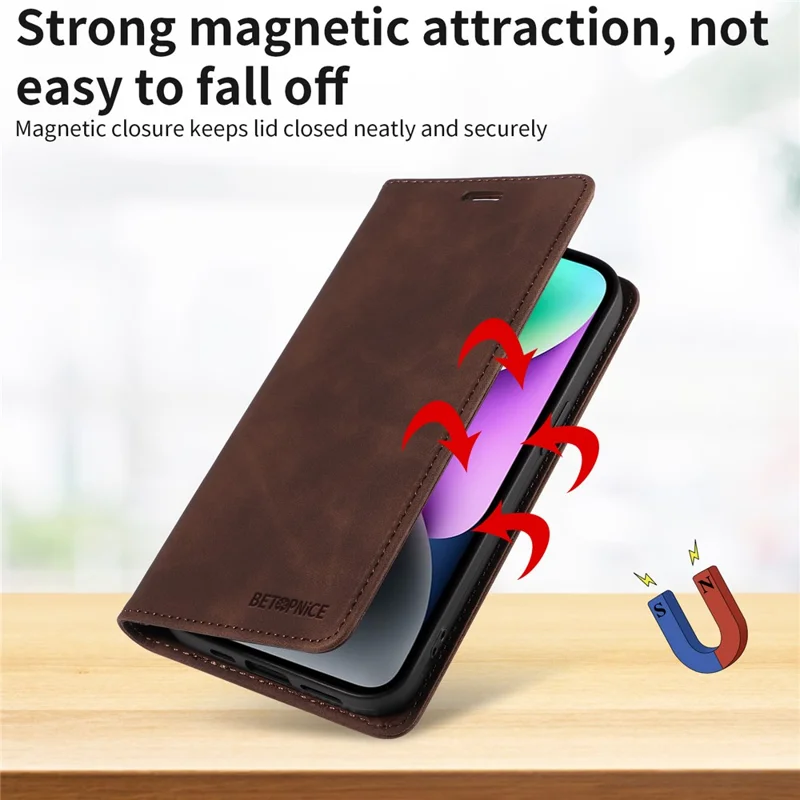 BETOPNICE 003 Für Xiaomi 15 Ultra Hülle Magnetverschluss RFID-blockierender Geldbeutel Ständer Lederhandy-Abdeckung - Braun