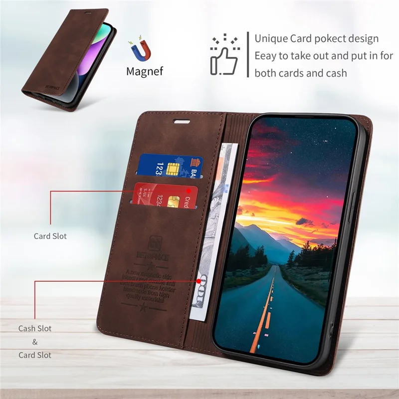 BETOPNICE 003 Für Xiaomi 15 Ultra Hülle Magnetverschluss RFID-blockierender Geldbeutel Ständer Lederhandy-Abdeckung - Braun