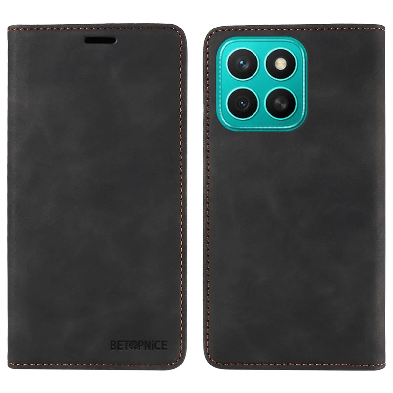 Capa BETOPNICE 003 para Honor X8c 4G com Fechamento Magnético, Bloqueio RFID, Carteira e Suporte - Couro Preto