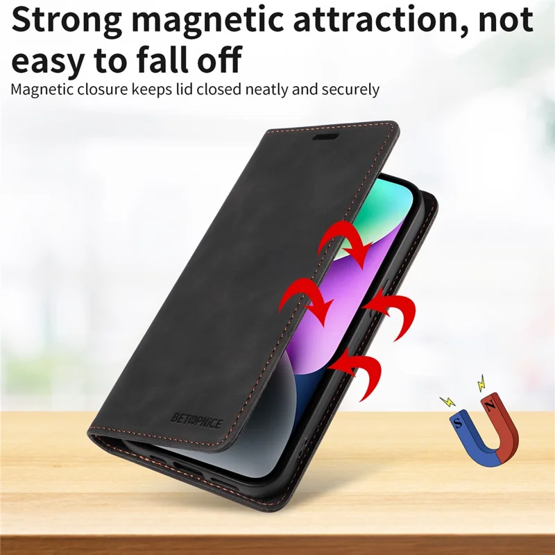 Capa BETOPNICE 003 para Honor X8c 4G com Fechamento Magnético, Bloqueio RFID, Carteira e Suporte - Couro Preto