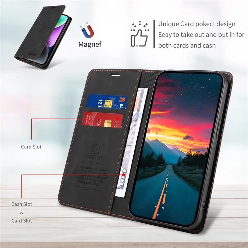 Capa BETOPNICE 003 para Honor X8c 4G com Fechamento Magnético, Bloqueio RFID, Carteira e Suporte - Couro Preto