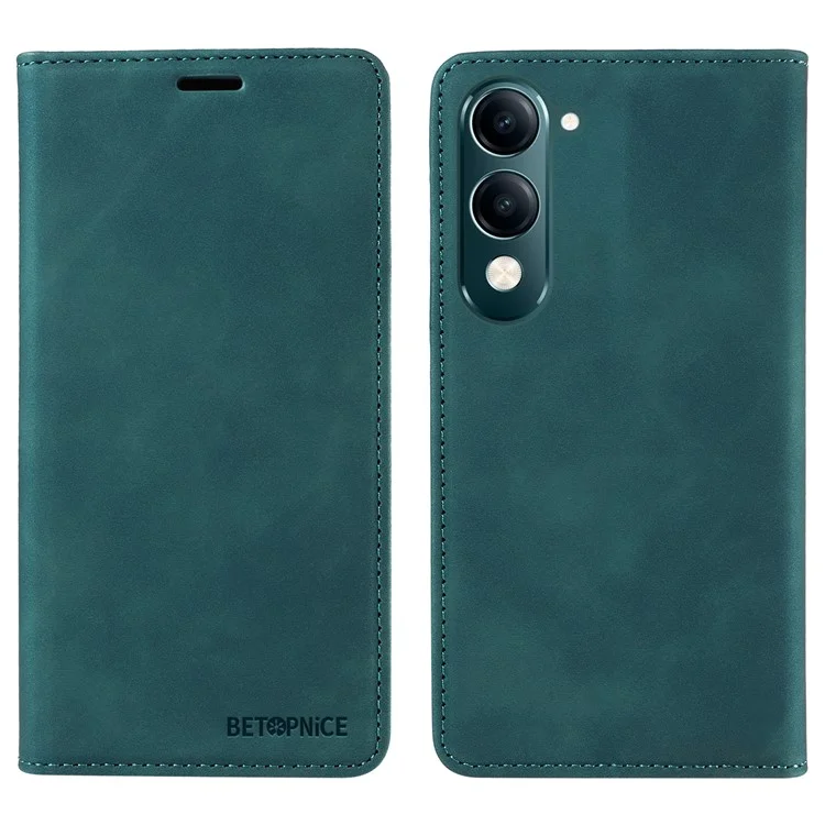 Capa de Couro BETOPNICE 003 com Fechamento Magnético, Bloqueio RFID e Suporte para Carteira para vivo Y29s 5G / Y04 4G - Verde