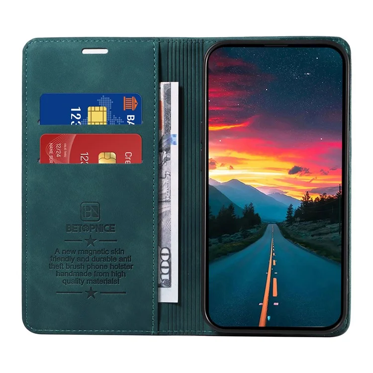 Capa de Couro BETOPNICE 003 com Fechamento Magnético, Bloqueio RFID e Suporte para Carteira para vivo Y29s 5G / Y04 4G - Verde