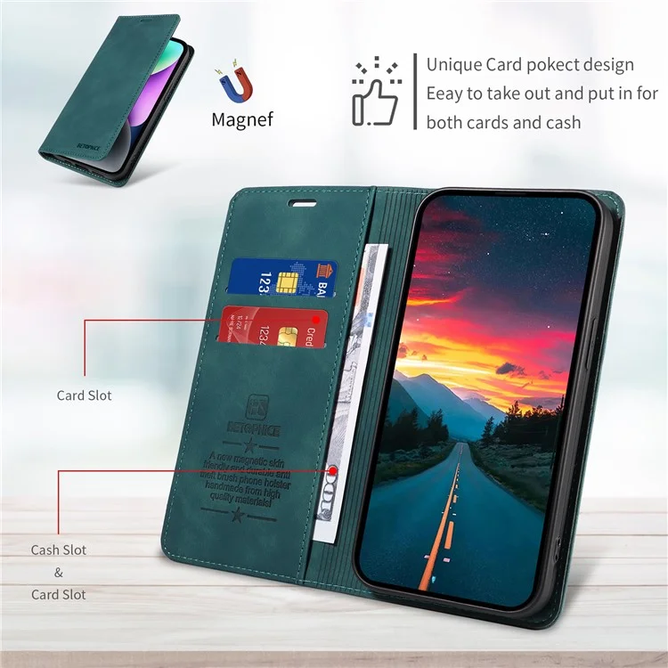 Capa de Couro BETOPNICE 003 com Fechamento Magnético, Bloqueio RFID e Suporte para Carteira para vivo Y29s 5G / Y04 4G - Verde