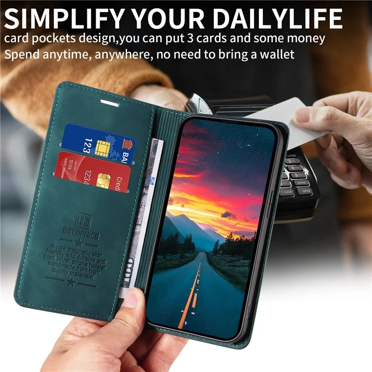 Capa de Couro BETOPNICE 003 com Fechamento Magnético, Bloqueio RFID e Suporte para Carteira para vivo Y29s 5G / Y04 4G - Verde