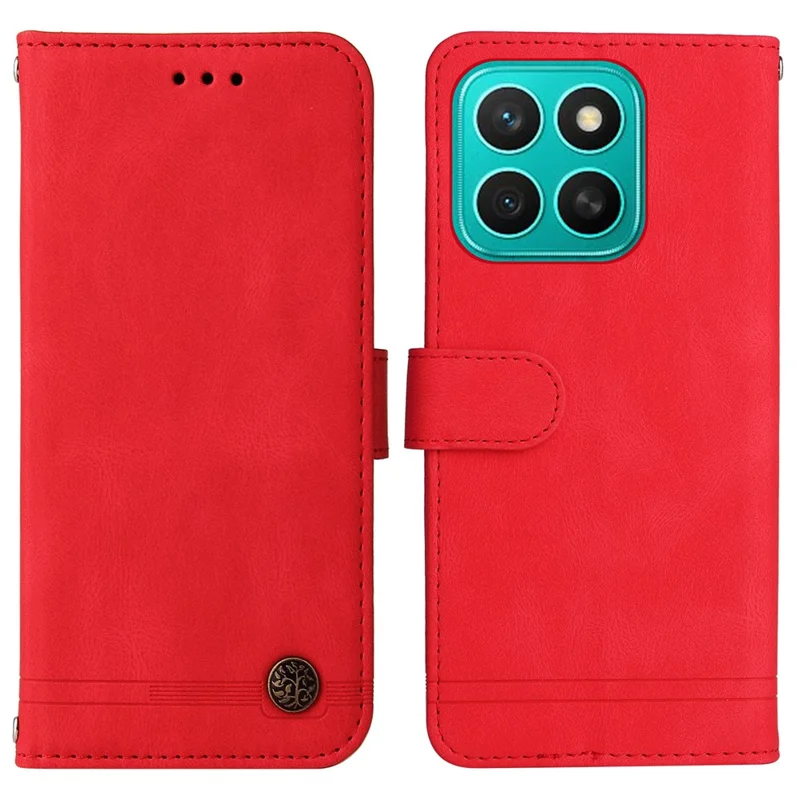 For Honor X8c 4G Leather Wallet Cases Skin Touch Phone Cover Stand with Strap - Red
