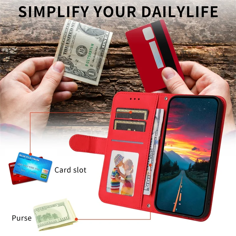 For Honor X8c 4G Leather Wallet Cases Skin Touch Phone Cover Stand with Strap - Red