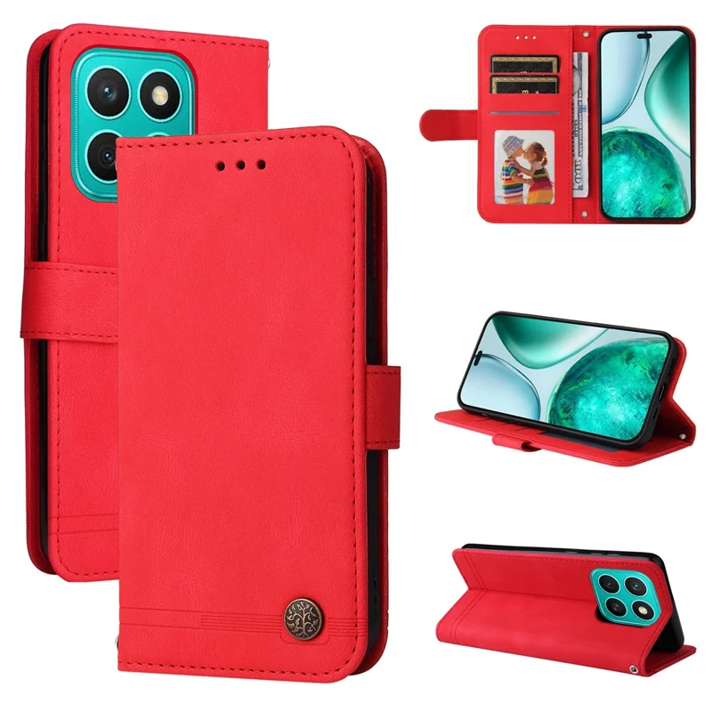 For Honor X8c 4G Leather Wallet Cases Skin Touch Phone Cover Stand with Strap - Red