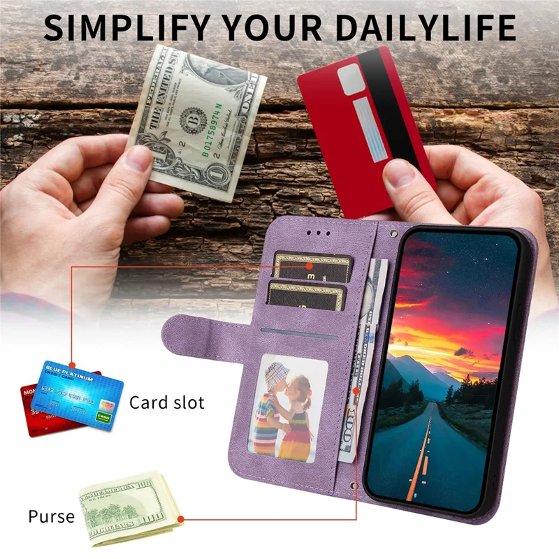 For Honor X8c 4G Leather Wallet Cases Skin Touch Phone Cover Stand with Strap - Purple