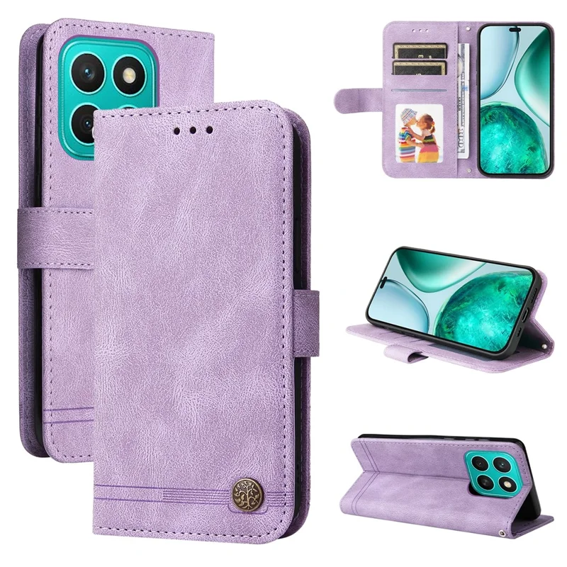 For Honor X8c 4G Leather Wallet Cases Skin Touch Phone Cover Stand with Strap - Purple