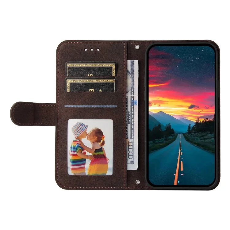 Capa de couro com toque de pele para o vivo Y29s 5G / Y04 4G, com padrão de árvore - Marrom