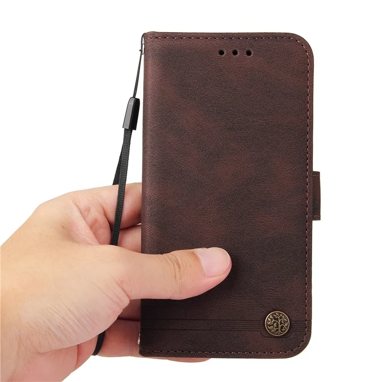 Capa de couro com toque de pele para o vivo Y29s 5G / Y04 4G, com padrão de árvore - Marrom