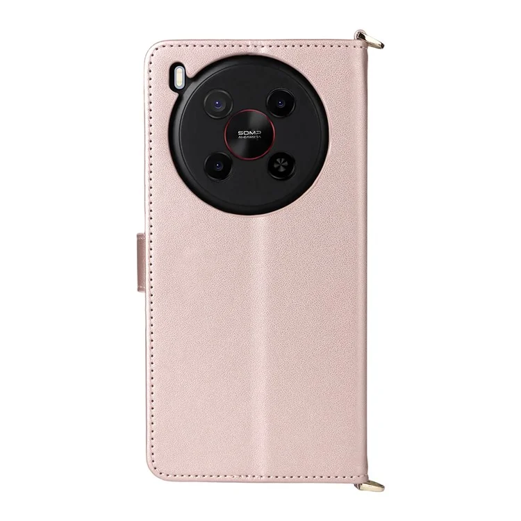 For ZTE Blade V70 Max / nubia V70 Max Wallet Case with Shoulder / Wrist Strap Leather Phone Cover Stand - Pink