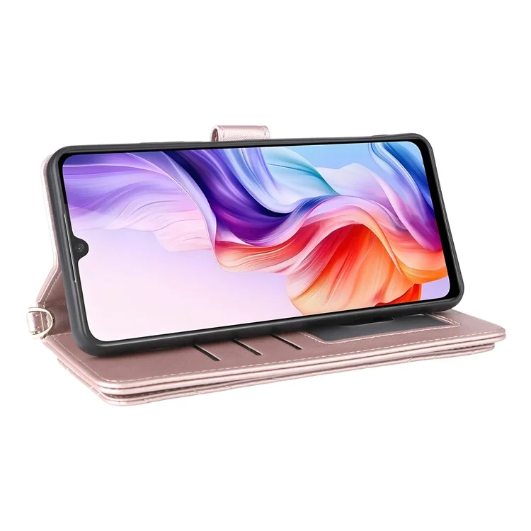 For ZTE Blade V70 Max / nubia V70 Max Wallet Case with Shoulder / Wrist Strap Leather Phone Cover Stand - Pink
