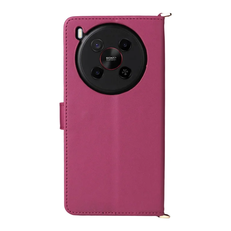 For ZTE Blade V70 Max / nubia V70 Max Wallet Case with Shoulder / Wrist Strap Leather Phone Cover Stand - Rose