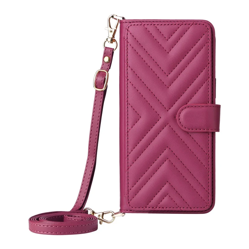 For ZTE Blade V70 Max / nubia V70 Max Wallet Case with Shoulder / Wrist Strap Leather Phone Cover Stand - Rose