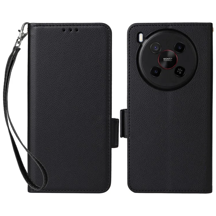 For ZTE Blade V70 Max / nubia V70 Max Case with Wrist Strap Litchi Texture PU Leather Wallet Phone Cover - Black
