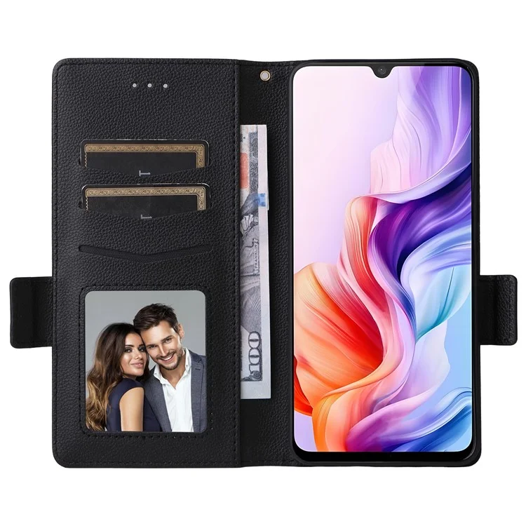 For ZTE Blade V70 Max / nubia V70 Max Case with Wrist Strap Litchi Texture PU Leather Wallet Phone Cover - Black