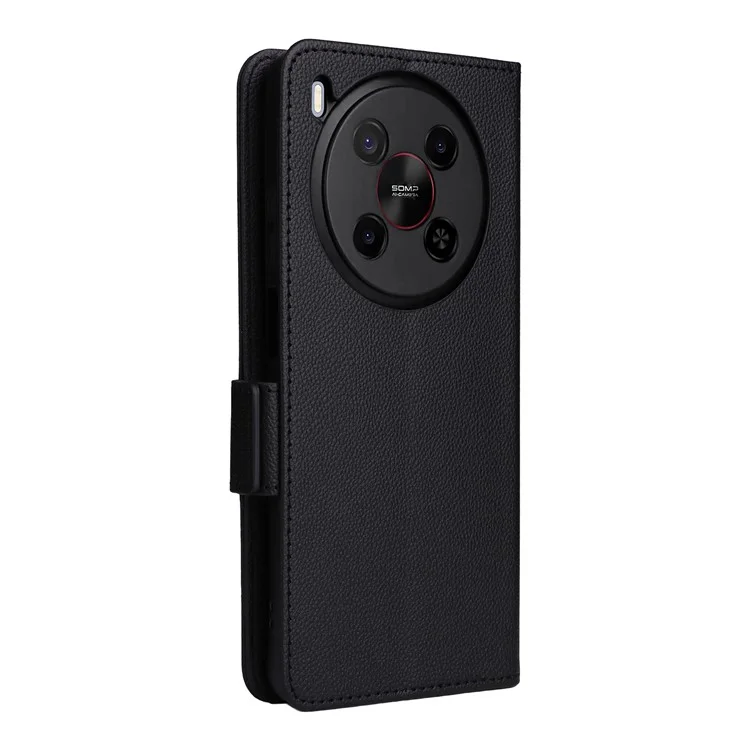 For ZTE Blade V70 Max / nubia V70 Max Case with Wrist Strap Litchi Texture PU Leather Wallet Phone Cover - Black