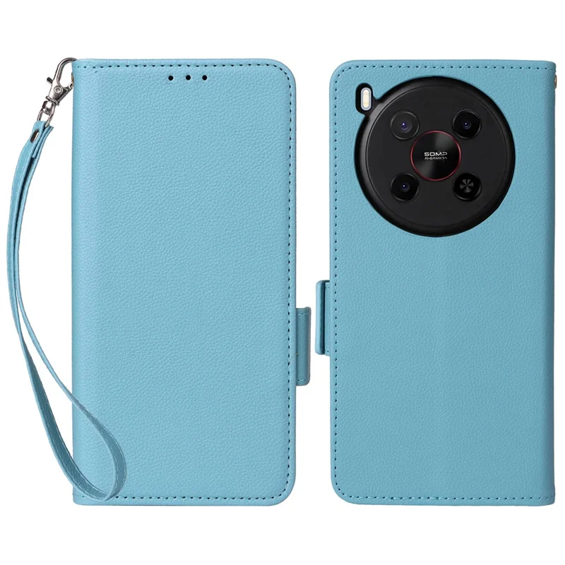 For ZTE Blade V70 Max / nubia V70 Max Case with Wrist Strap Litchi Texture PU Leather Wallet Phone Cover - Baby Blue