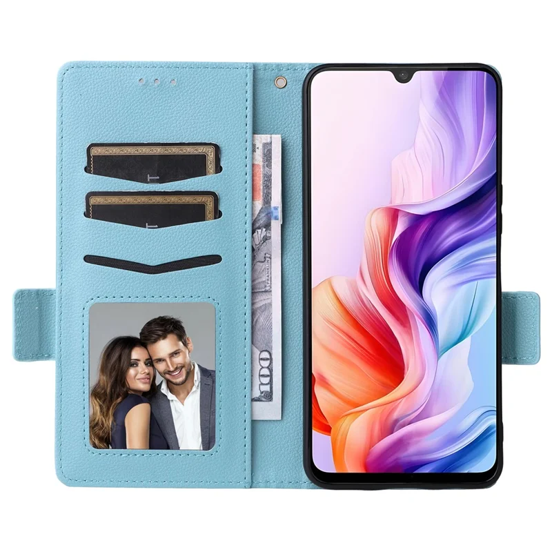For ZTE Blade V70 Max / nubia V70 Max Case with Wrist Strap Litchi Texture PU Leather Wallet Phone Cover - Baby Blue
