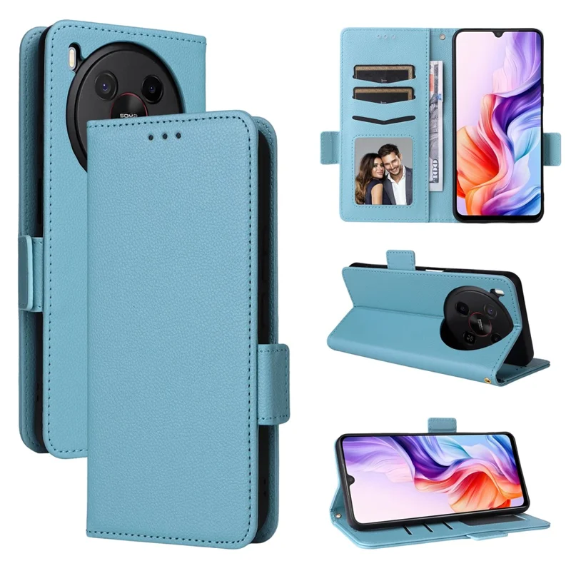 For ZTE Blade V70 Max / nubia V70 Max Case with Wrist Strap Litchi Texture PU Leather Wallet Phone Cover - Baby Blue