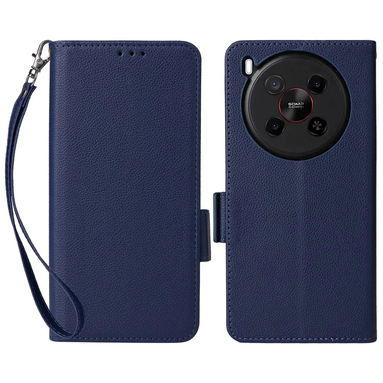 For ZTE Blade V70 Max / nubia V70 Max Case with Wrist Strap Litchi Texture PU Leather Wallet Phone Cover - Dark Blue