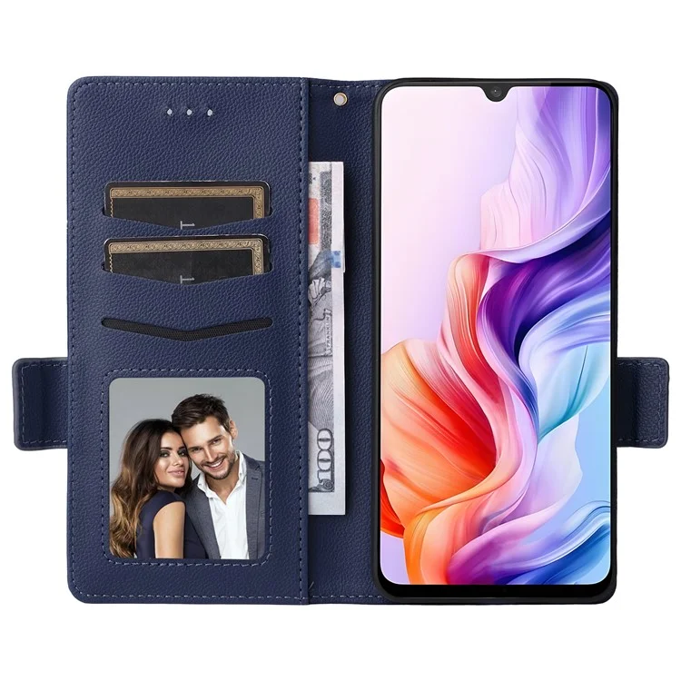 For ZTE Blade V70 Max / nubia V70 Max Case with Wrist Strap Litchi Texture PU Leather Wallet Phone Cover - Dark Blue