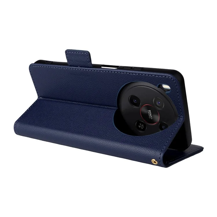 For ZTE Blade V70 Max / nubia V70 Max Case with Wrist Strap Litchi Texture PU Leather Wallet Phone Cover - Dark Blue
