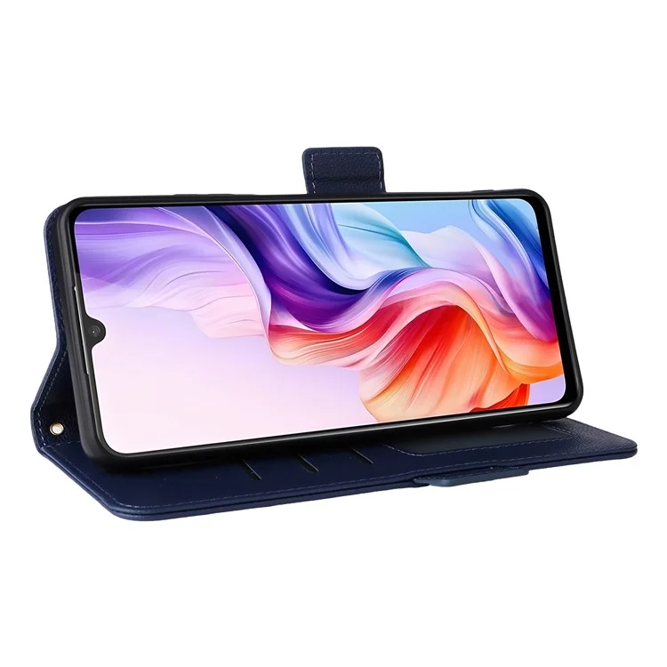 For ZTE Blade V70 Max / nubia V70 Max Case with Wrist Strap Litchi Texture PU Leather Wallet Phone Cover - Dark Blue