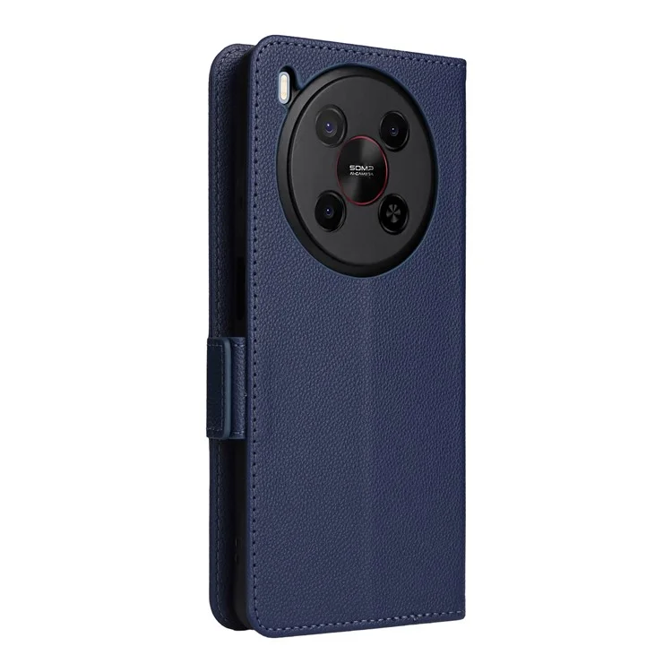 For ZTE Blade V70 Max / nubia V70 Max Case with Wrist Strap Litchi Texture PU Leather Wallet Phone Cover - Dark Blue