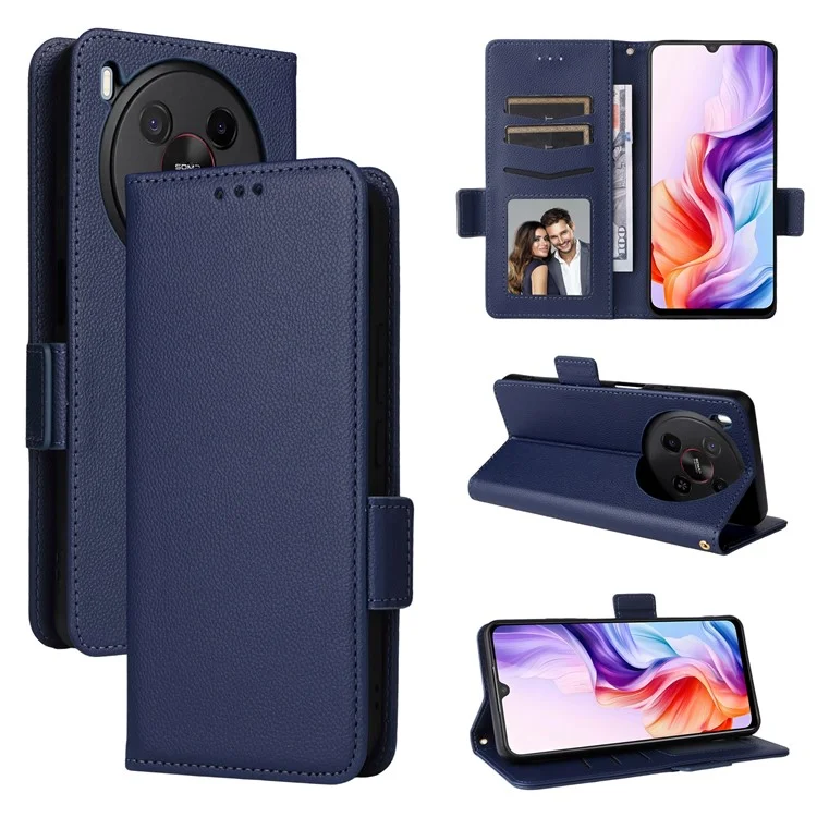 For ZTE Blade V70 Max / nubia V70 Max Case with Wrist Strap Litchi Texture PU Leather Wallet Phone Cover - Dark Blue